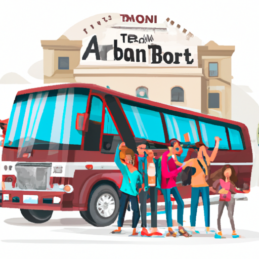 A group of excited tourists stepping off the Abraham Tours bus, ready to explore their first destination.